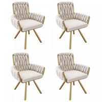 Timothy Velvet Swivel Dining Chairs with Tufted Upholstered and Metal Legs Set of 4, Glod  