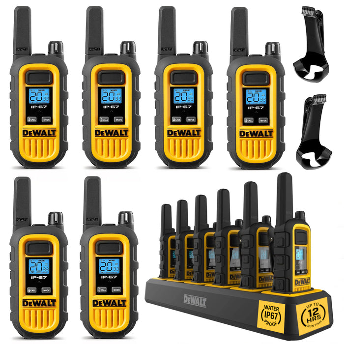 6 Dewalt DXFRS300 Work Site Walkie Talkies - 1 Watt, Heavy Duty, Long Range Indoor-Outdoor Two Way Radios + 22 Channel
