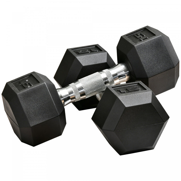 Soozier 2 x 15 lbs Rubber Dumbbells Weight Set for Body Fitness Training