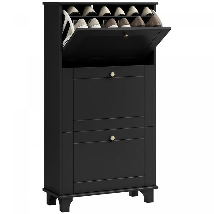 HOMCOM Modern Shoe Cabinet with 3 Flip Drawers for 12 Pairs of Shoes
