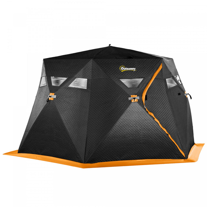 Outsunny 4 Person Insulated Ice Fishing Shelter, Pop-up Portable Ice Fishing Tent With Carry Bag, Two Doors And Anchors For -22℉, Black And Orange