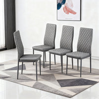 Ava Modern Diamond Grid Pattern Dining Chair Set (4-Pack) with Fireproof Leather and Metal Frame,Grey  