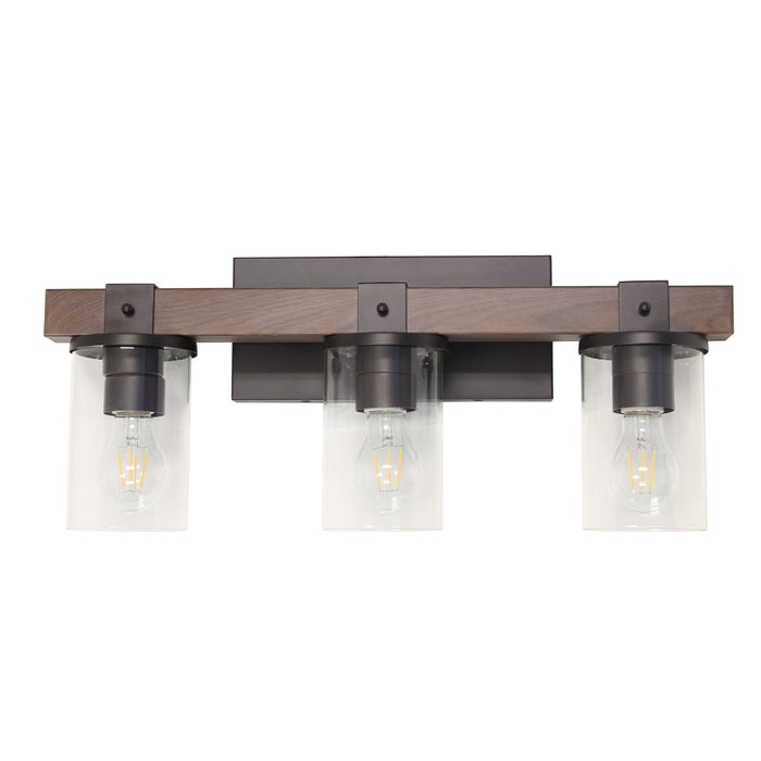 Arezzo 3 Light Vanity, Clear Glass, Brown, 22\"L Lamp