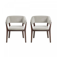 Blake Modern Faux Mohair Wood Armchair in Greige - Set of 2 Dining Chair