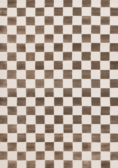 Leopold Checkered Brown White Geometric Area Rug - 5'3" x 7'7"|Carpette géométrique Leopold brune et blanche à motif de carreaux - 5 pi 3 po x 7 pi 7 po