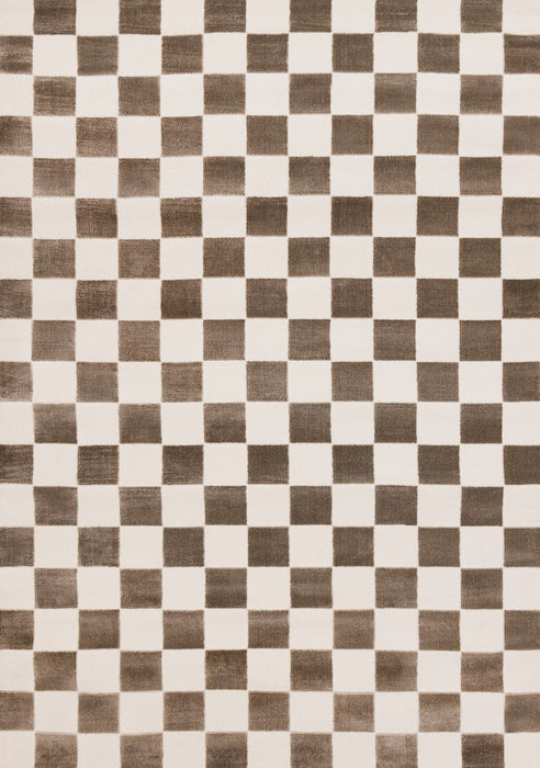 Leopold Checkered Brown White Geometric Area Rug - 5'3\" x 7'7\"