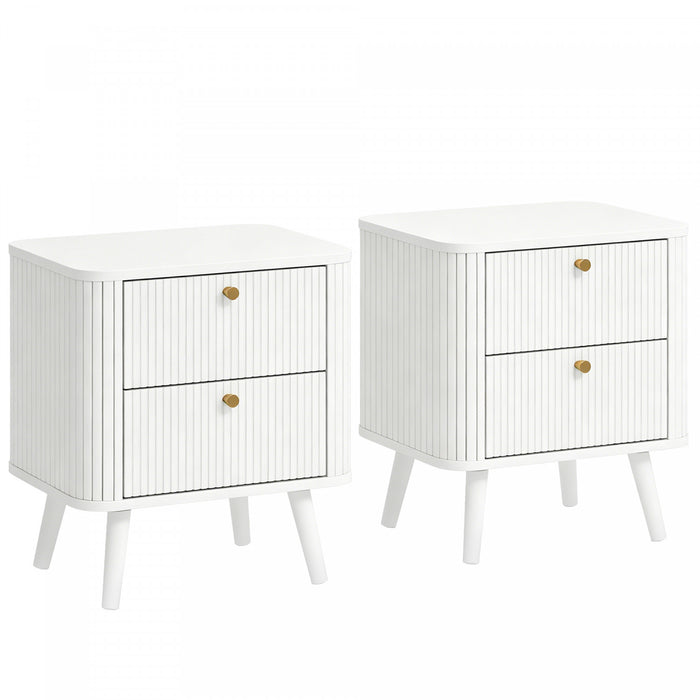 HOMCOM Modern Nightstand Set of 2, Bedside Table with 2 Drawers, White