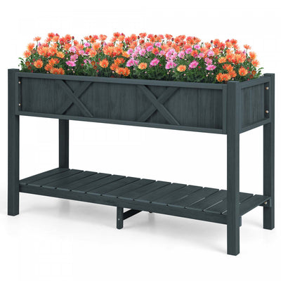 Costway Hips Raised Garden Bed Poly Wood Elevated Planter Box With Legs, Storage Shelf Black