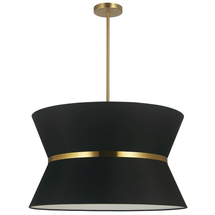 Dainolite Caterine 4 Light Pendant 24\" Dia Aged Brass Finish Gold Ring/Black Shade Lamp