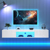 Evan Floating TV Stand with LED Lighting and Storage Doors,White | Evan meuble TV mural flottant – meuble avec eclairage LED et portes de rangement, blanc