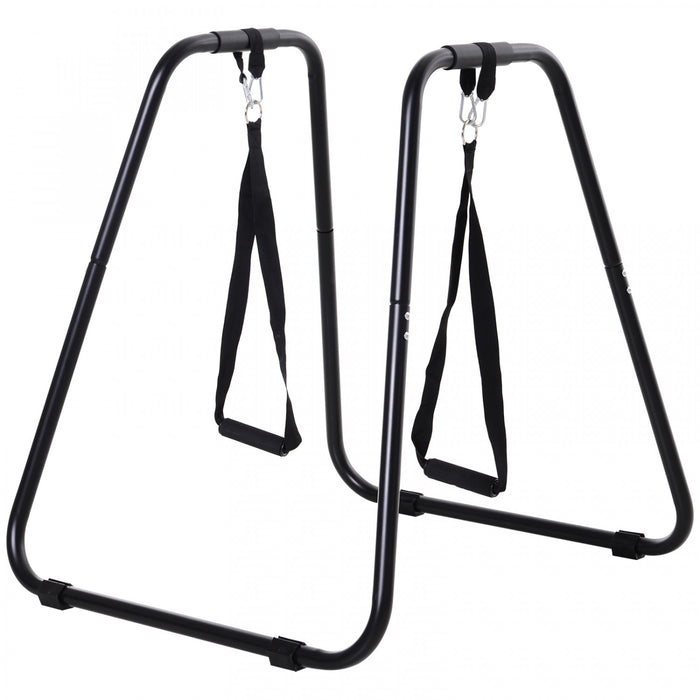 Soozier Fitness Dip Station Dip Bar Push Up Workout Stand With Straps Home Gym Black