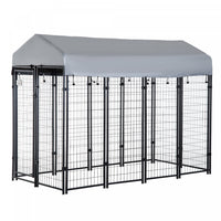 Pawhut 8' X 4' X 6' Large Outdoor Dog Kennel Steel Fence With Uv-resistant Oxford Cloth Roof & Secur
