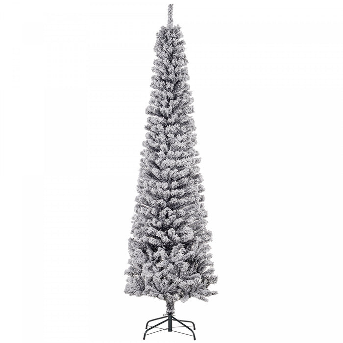 Homcom Snow Flocked Pencil Christmas Tree Slim Artificial Christmas Tree