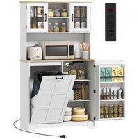 HOMCOM Kitchen Pantry Cabinet with Charging Station and Trash Can Cabinet