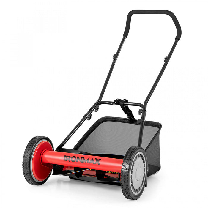 Ironmax 16\" Push Lawn Mower With 5-blade 6.9 Gallon Removable Grass Catcher For Garden Red