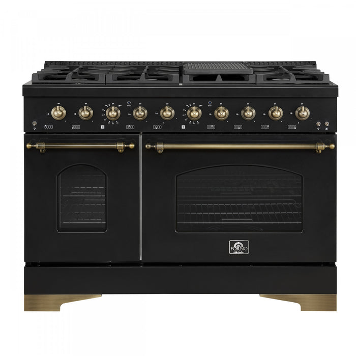 Forno Antico 48\" Dual Fuel Gas Range, Black, 5.5 cu.ft. Double Ovens - FFSGS6113-48BLK