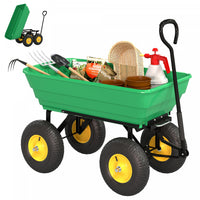 Outsunny Garden Dump Cart Heavy Duty 440lbs Wagon with Steel Frame and 10'' Pneumatic Tires, Green
