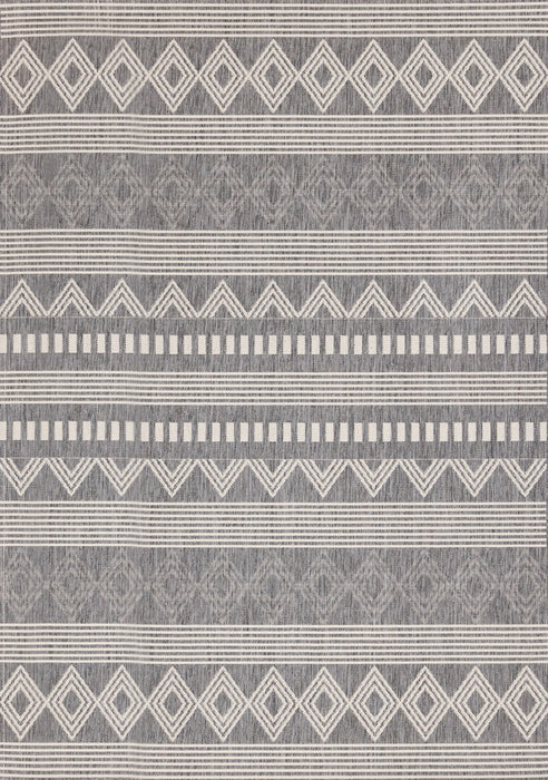 Jackson Grey White Patterned Rows Rug, 5'3\" x 7'7\" Outdoor Area Rug