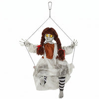 HOMCOM Halloween Animated Hanging Creepy Girl on Swing Decoration