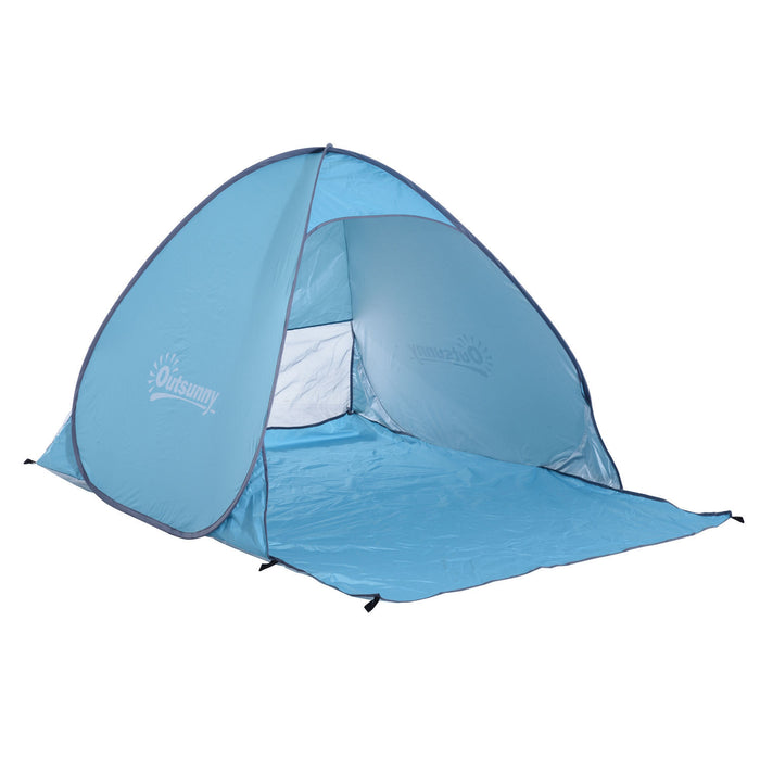 Outsunny Pop Up Beach Tent Portable Sun Shelter Uv Protection Outdoor Patio With Carry Case & Stakes Blue