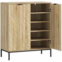 HOMCOM 15 Pairs Shoe Storage Cabinet with Doors, Adjustable Shelves, Oak