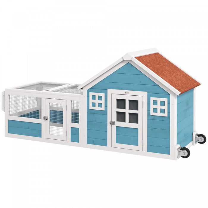 Pawhut Rabbit Hutch Outdoor, Bunny Cage Guinea Pig House Small Animals Habitat With Asphalt Roof, Handle, Easy To Move Wheels