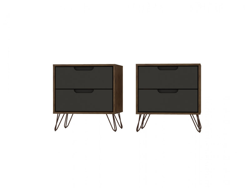 Rockefeller Mid-Century Modern 20\" Nightstand in Gray (2-Drawer) - Set of 2
