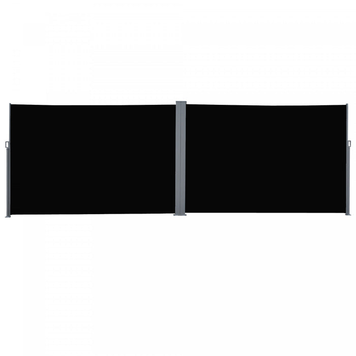 Outsunny Patio Retractable Double Side Awning, Folding Privacy Screen Fence, Privacy Wall Corner Divider, Garden Outdoor Sun Shade Wind Screen, Indoor Room Divider, Black