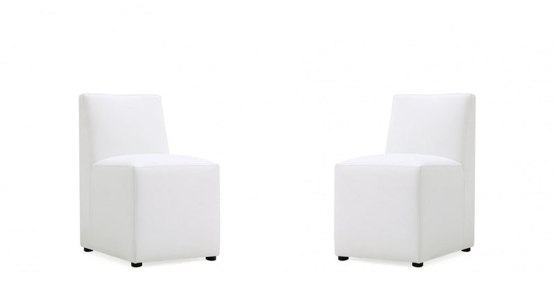 Anna Square Modern Vegan Leather Dining Chair in White - Set of 2