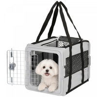 PawHut Pet Carrier Bag, Soft-Sided Dog Carrier with Bottom Board and Mesh Windows, Foldable Pet Travel Bag for Mini Dogs Under 22 lbs and Cats, Grey