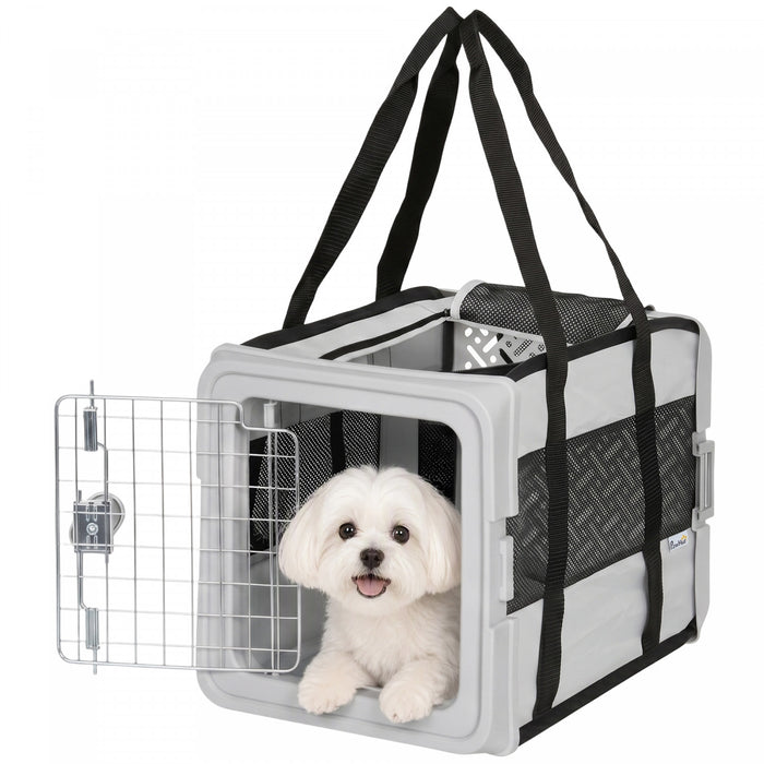 PawHut Pet Carrier Bag, Soft-Sided Dog Carrier with Bottom Board and Mesh Windows, Foldable Pet Travel Bag for Mini Dogs Under 22 lbs and Cats, Grey