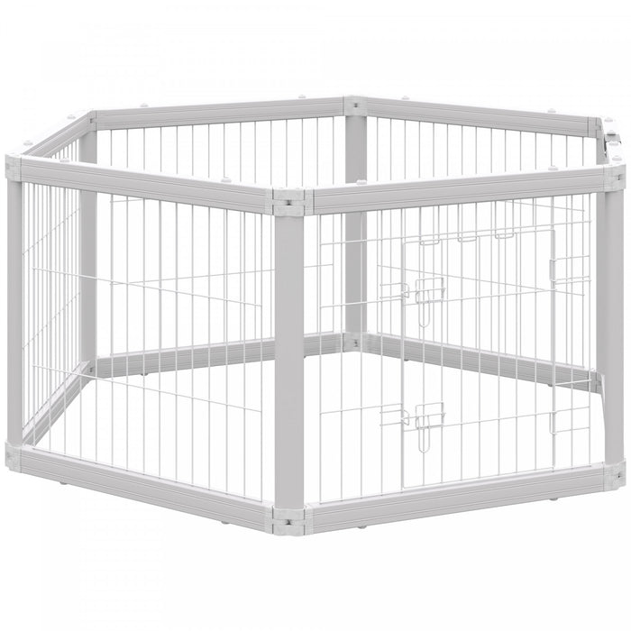 Pawhut Dog Playpen, 6 Panels 24.5\" Heavy Duty Pet Playpen, Foldable Dog Exercise Pen With Door Indoor Outdoor, White