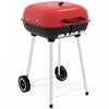 Outsunny Charcoal BBQ Grill, Portable Barbecue Smoker with Lid, Wheels, Storage Rack, Red