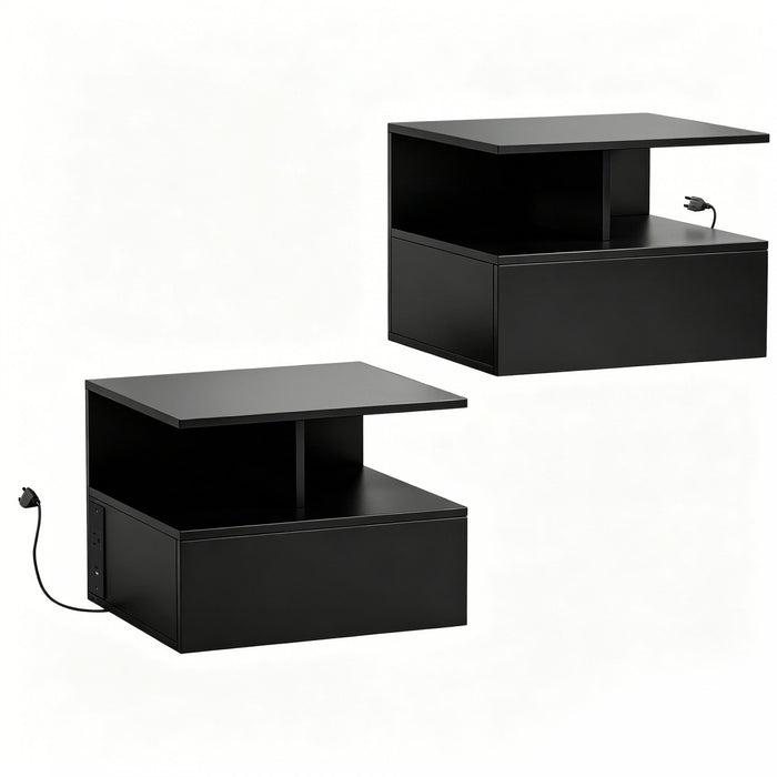 HOMCOM Floating Nightstand Set of 2, Bedside Table with with Power Outlets