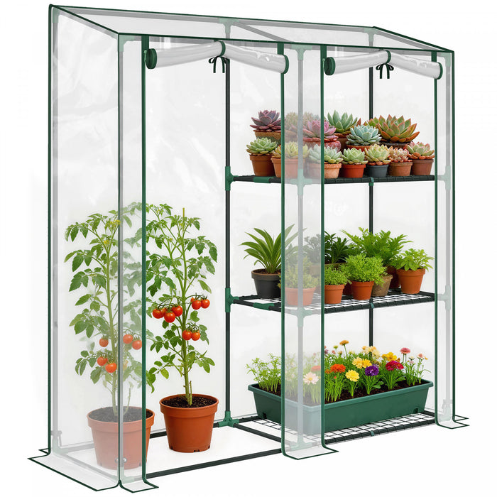 Outsunny Mini Greenhouse, Portable Greenhouse with 3 Shelves, Clear