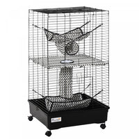 Pawhut Small Animal Cage Habitat Pet Play House For Ferret With Wheels Hammocks Tunnels And 3 Doors