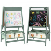 Qaba Art Easel For Kids, 3-in-1 Double-sided Kids Easel With Paper Roll, Whiteboard & Chalkboard, 2 Storage Boxes, Gift For Boys, Girls Ages 3-8, Green