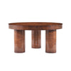 Lira 31.5 Inch Modern Round Burl Veneer Coffee Table with Three Cylindrical Legs, Brown | Table basse ronde moderne Lira 31,5 pouces placage bois a trois pieds cylindriques, brun