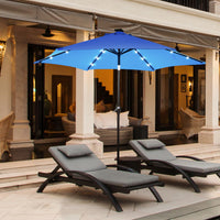 Costway 9' Solar LED Lighted Patio Market Umbrella Tilt Adjustment Crank Lift Blue