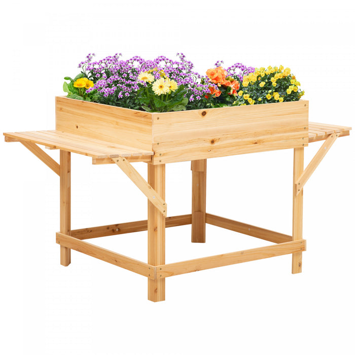 Outsunny Elevated Planter Box With Legs, Raised Garden Planter Bed With Non-woven Liner And Side Table, Wooden Flower Box For Growing Herbs & Plants