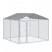Pawhut Dog Kennel Outdoor Run Fence With Roof, Steel Lock, Mesh Sidewalls For Backyard & Patio, 9.8'