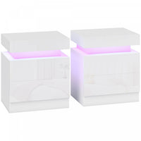 HOMCOM Nightstand Set of 2, Side Table with LED Lights, White