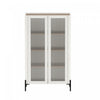Abbey Modern 32\" Tempered Glass Bookcase Cabinet in Maple and Off White (4-Shelf)