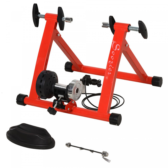 Soozier Bike Trainer Magnetic Bicycle Stand Indoor Exerciser W/ Quick Release Skewer, 5 Levels Resistance, Red
