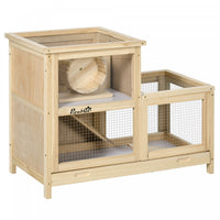 Pawhut Wooden Hamster Cage, Mice Rodent Small Animals Kit Hutch, 2 Tiers Exercise Play House, With S
