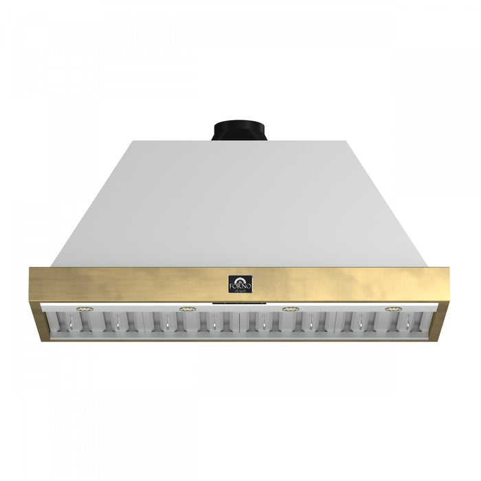 Forno Vittorio 48-Inch Wall Mount Range Hood, White with Antique Brass Trim-FRHWM5078-48BLK