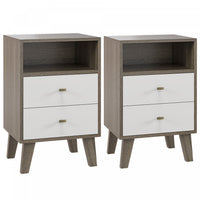HOMCOM Nightstand Set of 2 Bedside Table with 2 Drawers and Open Storage