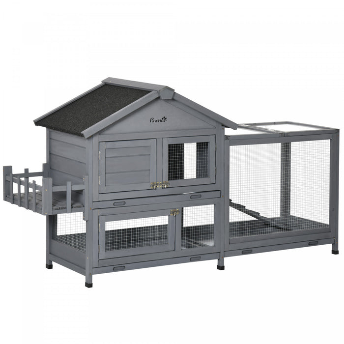 Pawhut 65\" Wooden Rabbit Hutch, Pet Playpen With Openable Roof, Bunny House Enclosure With Storage Box, Slide-out Tray, Ramp, For Rabbits And Small Animals, Dark Grey