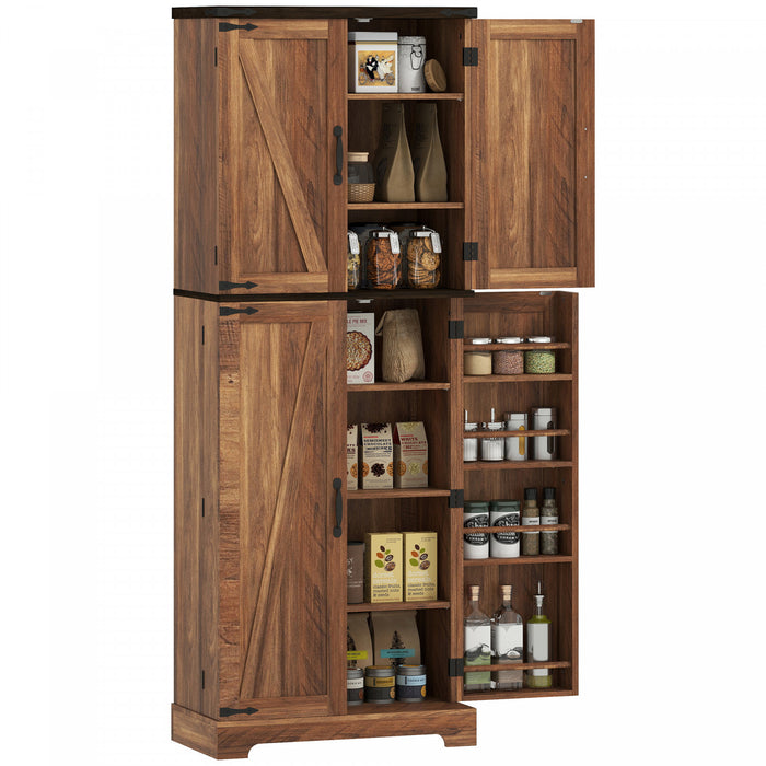 HOMCOM 64\" Kitchen Pantry Storage Cabinet with Adjustable Shelves, Brown