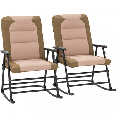 Outsunny 2pc Patio Foldable Rocking Chair Set, Light Brown